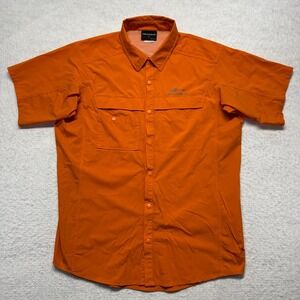 Grundéns Orange Nylon Blend Snap Front Short Sleeve Fishing Shirt Men's Size L